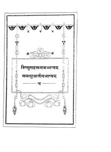 विष्णुसहस्त्रनामभाष्यम् सनत्सुजातीयभाष्यम् - Sahasranama And Sanatsujatiya Bhashyas